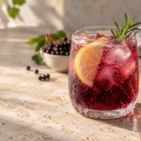 Elderberry spritz with lemon and rosemary